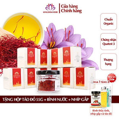 Combo 10 hộp (hộp/1gr) saffron Kingdom Herb, nhụy hoa nghệ tây Iran chính hãng super negin thượng hạng - Tặng táo đỏ Tân Cương 55g, bình nước và nhíp gắp