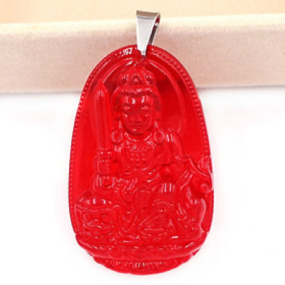 [Tuổi Mão] Mặt Dây Chuyền Phật Văn Thù Bồ Tát Đá Pha Lê Đỏ Size Nhỏ 3.6cm & Size Lớn 5cm - Tặng Kèm Móc Inox - Phong Thủy 868 - May Mắn - Bình An