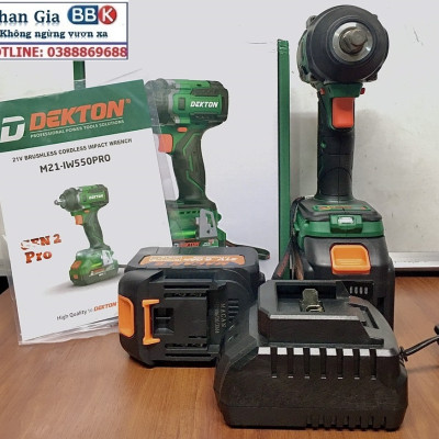 Máy Siết Bulong Dekton 550Nm, Bộ 2 Pin 15 Cell, Chân Pin Phổ Thông, Động Cơ Không Chổi Than (Bảo Hành 12 Tháng)