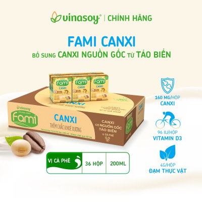 Thùng Sữa đậu nành Vinasoy Fami Canxi vị Cà Phê (200ml x 36 Hộp)