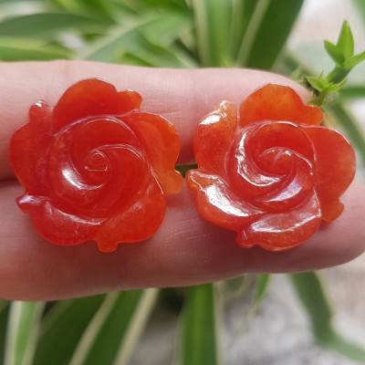 Mặt dây chuyền nữ Bông hồng Đỏ to size 25mm x dầy 4mm chất liệu đá cẩm thạch đỏ đẹp xinh Nữ mệnh hoả mệnh thổ về bọc vàng lên đeo đẹp như công chúa rẻ mà đẹp ạ