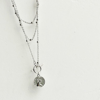 Vòng cổ dây chuyền đồng xu đơn giản nhiều lớp đa phong cách