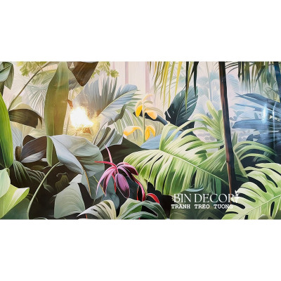 (ẢNH THẬT) Tranh dán tường khu rừng nhiệt đới lá tropical 15 trang trí decor sẵn keo dán