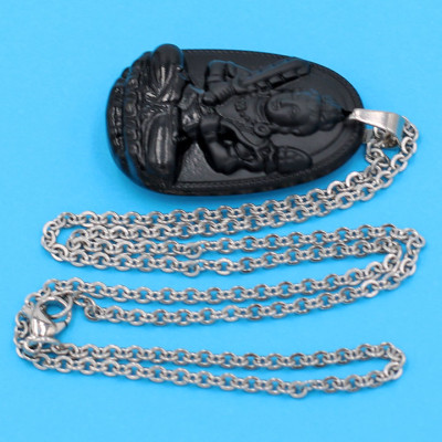 Vòng cổ phật Hư Không Tạng Bồ Tát - thạch anh đen 3.6cm DITTEB6 - dây inox bạc - tuổi Sửu, Dần