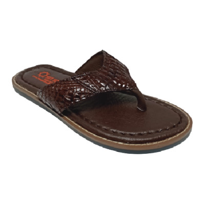 HC7234 - Dép nam Huy Hoàng da cá sấu kiểu kẹp màu nâu đất