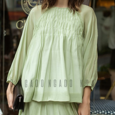 Set áo váy xanh tay dài NGADO