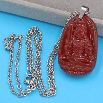 Vòng cổ Phật Bất Động Minh Vương - thạch anh đỏ 3.6cm DITTOB1 - dây inox bạc - kèm hộp nhung - tuổi Dậu