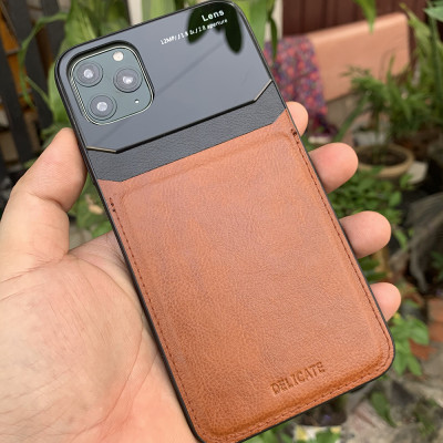 Ốp lưng da kính cao cấp dành cho iPhone 11 Pro - Màu vàng nâu - Hàng nhập khẩu - DELICATE
