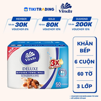 Lốc 6 Cuộn Khăn Giấy Bếp Đa Năng Siêu Thấm Vinda Deluxe