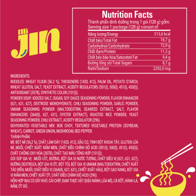 Lốc 5 gói mì Jin Cay Otoki hương vị chuẩn Hàn, vị cay bùng nổ (120gx5)