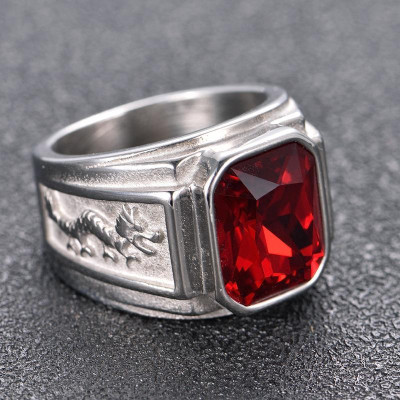 Nhẫn nam đẹp cao cấp thời trang titan thép không gỉ cham rồng trangsucpt đá đỏ màu trắng PTNNA249
