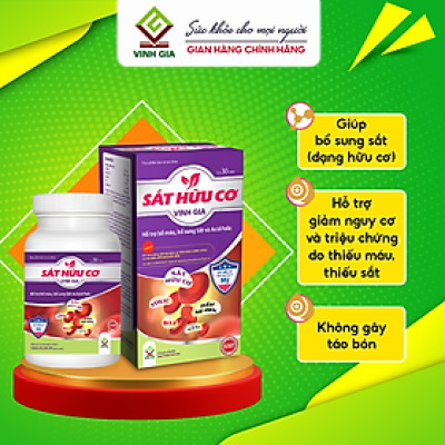 Viên Uống Bổ Sung Sắt Dạng Hữu Cơ VINH GIA Giảm Tình Trạng Thiếu Máu Lên Não, Hoa Mắt, Da Xanh Xao Hộp 30 Viên