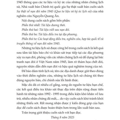 Sự thật về nạn đói năm 1945 (Qua tư liệu và ký ức lịch sử) bản in 2025