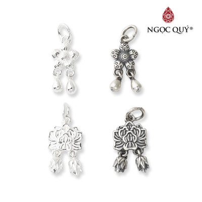 Charm bạc hình hoa sen họa tiết hoa văn treo - Ngọc Quý Gemstones
