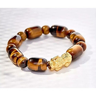 Vòng tay đá mắt hổ lu thống thiên nhiên 10ly mix Charm tỳ hưu mạ bạc cho Nam Nữ làm trang sức