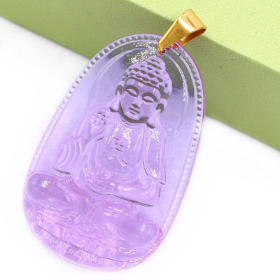 [Tuổi Tuất, Hợi] Mặt Dây Chuyền Phật A Di Đà Đá Pha Lê Tím Size Nhỏ 3.6cm & Size Lớn 5cm- Tặng Kèm Móc Inox - Phong Thủy 868 - May Mắn - Bình An