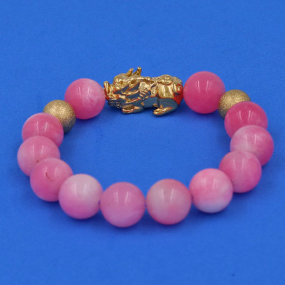 Vòng tay Đá Ngọc Tủy Hồng 12 ly - cẩn Tỳ Hưu Phong Thủy inox vàng VGTHTHHBV12 - hợp mệnh Hỏa, mệnh Thổ