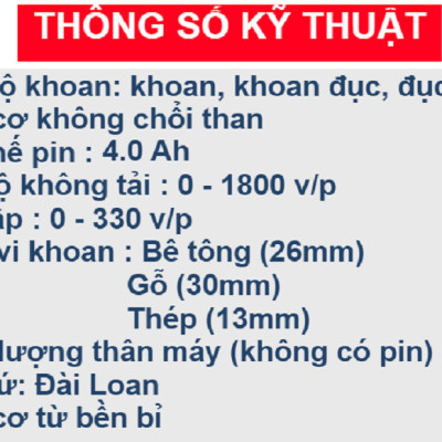 MÁY KHOAN BÊ TÔNG DÙNG PIN RAKUTEN, 100% LÕI ĐỒNG