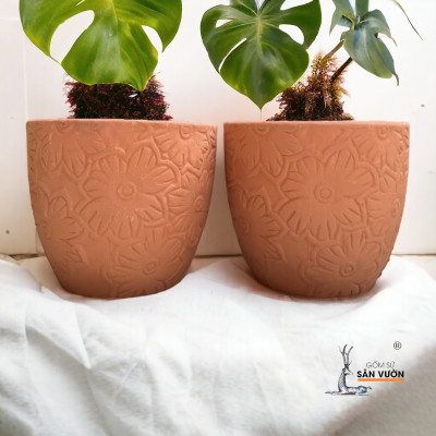 Chậu Gốm Hình Vót Vân Hoa Mặt Trời  D16cm X H16cm