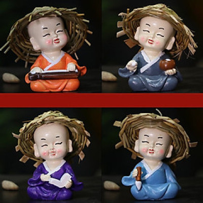 Bộ tượng chú tiểu nón nhẹ nhàng vẽ Cầm - Kỳ - Thi - Họa - 4 tư thế - Hàng chính hãng