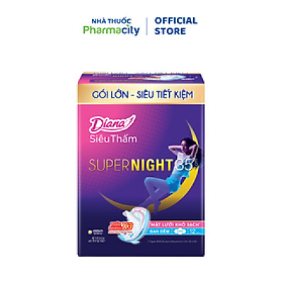 Băng vệ sinh ban đêm siêu thấm có cánh Diana Supernight 35cm (Gói 12 miếng)
