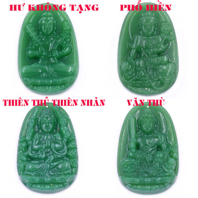Mặt dây chuyền Phật Đại thế chí đá xanh 2.2 x 3.6cm ( size trung ) kèm vòng cổ dây cao su xanh lá + móc inox, Phật bản mệnh