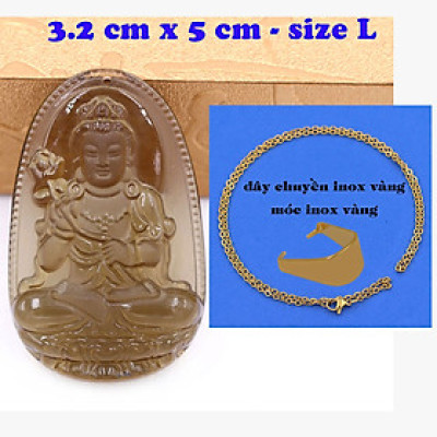 Mặt Phật Đại thế chí obsidian ( thạch anh khói ) 5 cm kèm dây chuyền inox vàng - mặt dây chuyền size lớn - size L, Mặt Phật bản mệnh
