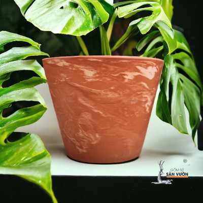Chậu Gốm Đất Nung Vót Loang D19cm X H16cm