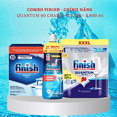 Muối Finish 1.5kg+Bóng Finish 800ml+ 60 Viên Finish Quantum Max dùng cho Máy Rửa Bát
