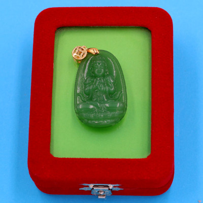 Mặt Phật Đại Nhật Như Lai - thạch anh xanh 3.6cm MTXA5 - kèm hộp nhung - tuổi Mùi và tuổi Thân
