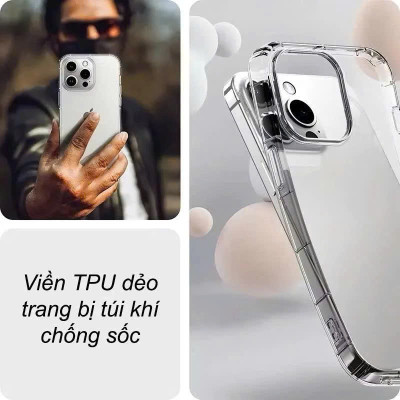 Ốp lưng cho iPhone 16 ProMax / 15Promax / 14 promax/ 13 promax/ 12 promax/ 11 promax/ Xsmax/ XS/ 8plus/ 7plus trong suốt chống ố vàng, chống sốc đệm khí cao cấp - hàng chính hãng