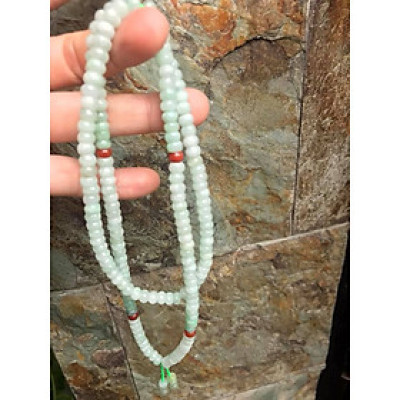 DÂY CHUYỀN CỔ DÀI ĐÁ CẨM THẠCH BÁNH XE  MÀU XANH NGỌC NHẸ TỰ NHIÊN TRỒNG CỔ  Dài 32cmx dầy 6mm mặt trước ngực rất đẹp