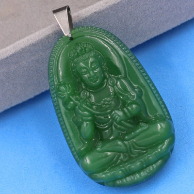[Tuổi Ngọ] Mặt Dây Chuyền Phật Đại Thế Chí Bồ Tát Đá Thạch Anh Xanh Lá Size Nhỏ 3.6cm & Size Lớn 5cm - Tặng Kèm Móc Inox - Phong Thủy 868 - May Mắn - Bình An