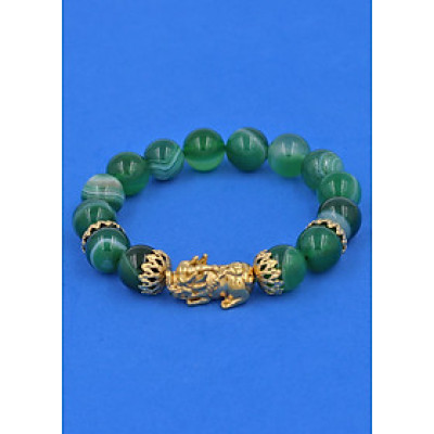 Vòng tay Thạch Anh Xanh Lá Sọc 12 ly - Vòng tay Tỳ Hưu Phong Thủy Chiêu Tài Lộc inox vàng VTAXLSTHBKV12