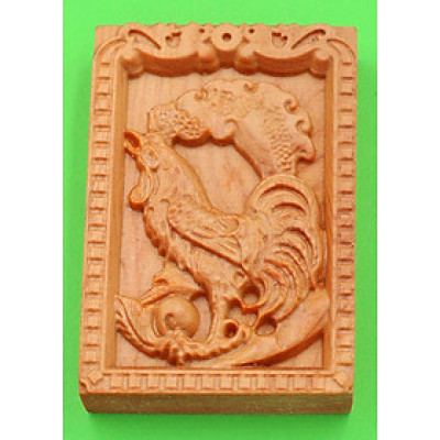 Mặt gỗ 12 con giáp - khắc hình tuổi Dậu - gỗ ngọc am MGCG2