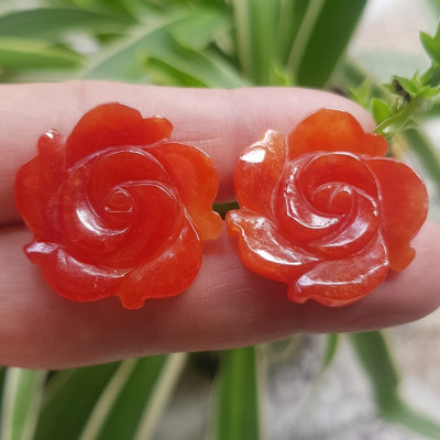 Mặt dây chuyền nữ Bông hồng Đỏ to size 25mm x dầy 4mm chất liệu đá cẩm thạch đỏ đẹp xinh Nữ mệnh hoả mệnh thổ về bọc vàng lên đeo đẹp như công chúa rẻ mà đẹp ạ