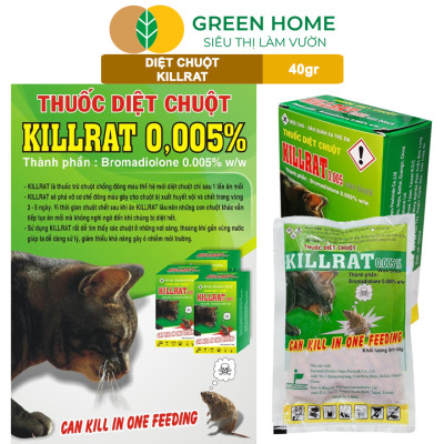 Thuốc Diệt Chuột Greenhome, Killrat, Bao 40gr, Thế Hệ Mới, Hiệu Quả, Diệt Cả Đàn, Giúp Nhà Sạch Sẽ, Bảo Vệ Vườn