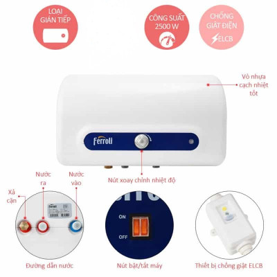Máy nước nóng gián tiếp Ferroli QQ TE 20 lít (2500W)-hàng chính hãng