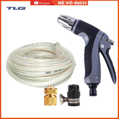 Bộ dây và vòi xịt tăng áp rửa xe tưới cây 7-10M(cút đồng nối nhựa đen) 206817