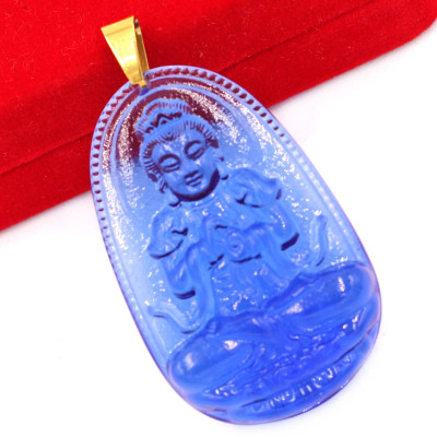 [Tuổi Mùi, Thân] Mặt Dây Chuyền Phật Đại Nhật Như Lai Đá Pha Lê Xanh Dương Size Nhỏ 3.6cm & Size Lớn 5cm - Tặng Kèm Móc Inox - Phong Thủy 868 - May Mắn - Bình An