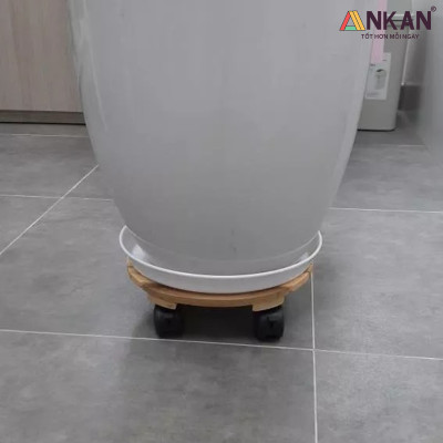 Combo 2 Đế Lót Chậu Cây Có Bánh Xe ANKAN 30cm Gỗ Tràm Mặt Tròn Màu Vàng, Chính Hãng