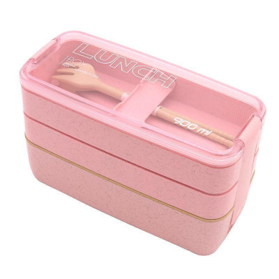 Hộp Cơm 3 Tầng Lúa Mạch Lunch Box + Tặng Kèm Muỗng, Nĩa