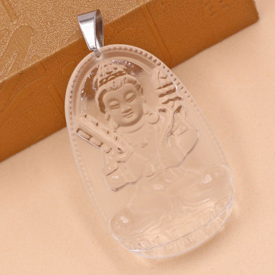 [Tuổi Sửu, Dần] Mặt Dây Chuyền Phật Hư Không Tạng Bồ Tát Đá Pha Lê Trắng Size Nhỏ 3.6cm & Size Lớn 5cm- Tặng Kèm Móc Inox - Phong Thủy 868 - May Mắn - Bình An