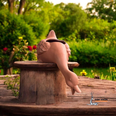 Tiểu Cảnh Thủy Cảnh Đất Nung Hình Vịt Phun Nước Hồ Cá
