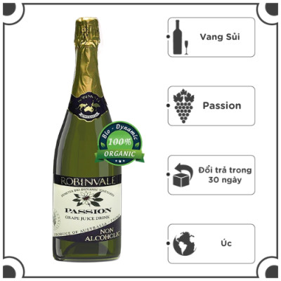 Vang sủi Robinvale Grape Sparkling 750ml - Không Cồn Organic - Passion (Chanh Dây)