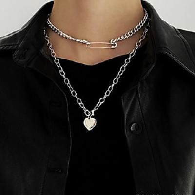 Dây chuyền xích 2 tầng choker mặt trái tim unisex  vòng cổ nam nữ hiphop