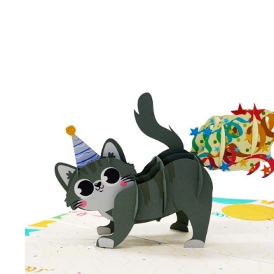Thiệp 3D Pop Up Mèo Đội Nón Sinh Nhật – Thiệp Chúc Mừng Sinh Nhật Dễ Thương, Độc Đáo, B27