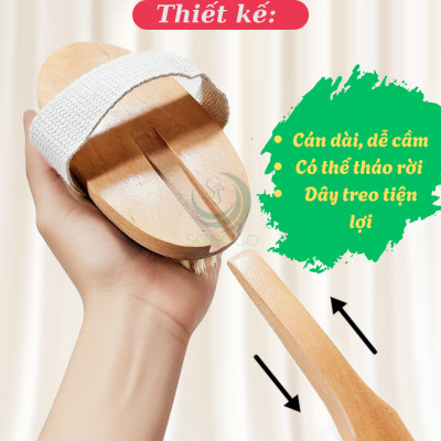 Bàn chải tắm cán dài bằng gỗ tự nhiên - Bàn chải massage cơ thể cao cấp - Cọ tắm khô & ướt cán dài tiện lợi - Bàn chải chà lưng chống tế bào chết - Bàn chải tắm toàn thân spa tại nhà