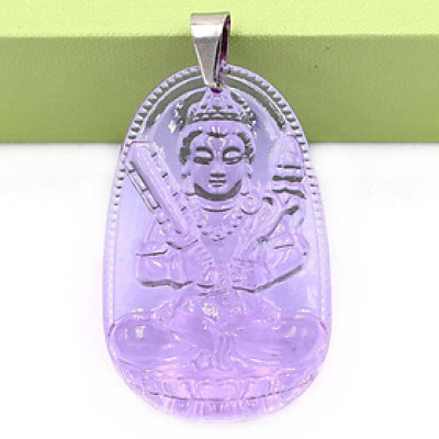 [Tuổi Sửu, Dần] Mặt Dây Chuyền Phật Hư Không Tạng Bồ Tát Đá Pha Lê Tím Size Nhỏ 3.6cm & Size Lớn 5cm- Tặng Kèm Móc Inox - Phong Thủy 868 - May Mắn - Bình An
