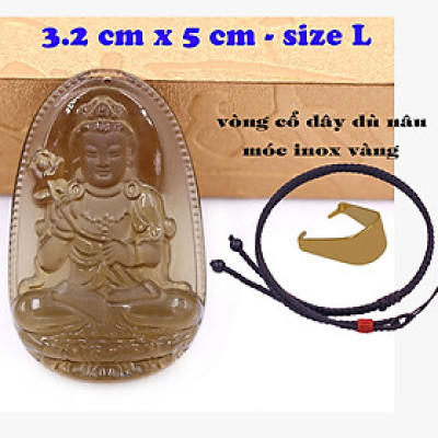 Mặt Phật Đại thế chí obsidian ( thạch anh khói ) 5 cm kèm vòng cổ dây dù nâu - mặt dây chuyền size lớn - size L, Mặt Phật bản mệnh